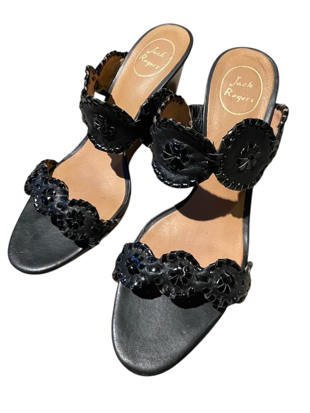 Jack Rogers Black Scalloped Slide Sandals 9